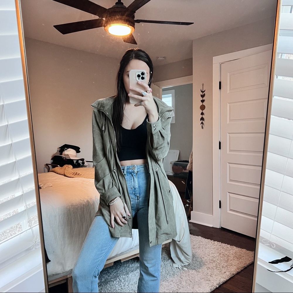 ZARA TRF Green Suede Utility Jacket